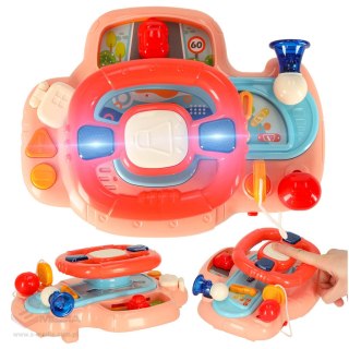 Zabawka interaktywna kierownica dla dzieci dziecka malucha do wózka symulator muzyka dźwięki różowa