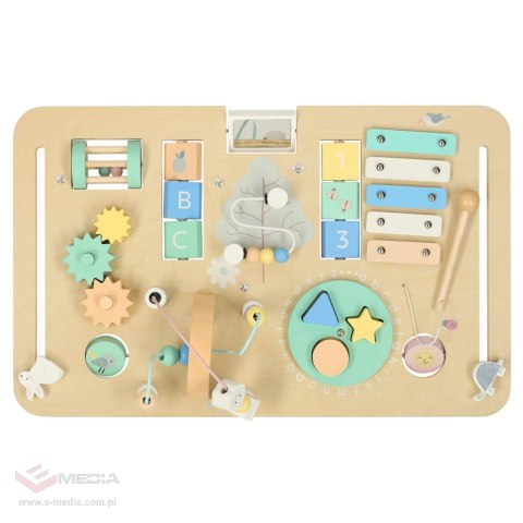 Tablica manipulacyjna LULILO LUDO stolik drewniany sensoryczny 2w1 miętowy