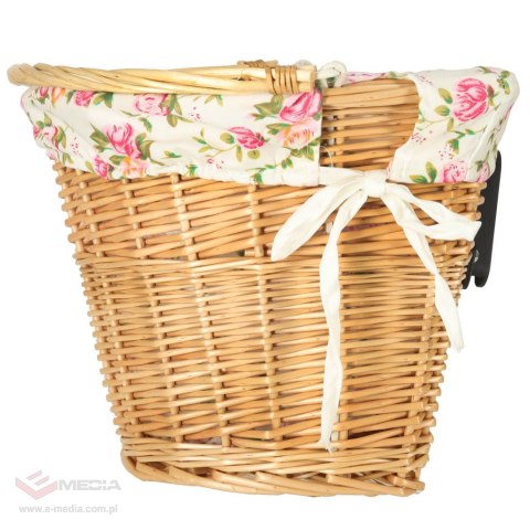 Koszyk rowerowy wiklinowy na rower RALLEX przedni pleciony click w kwiaty