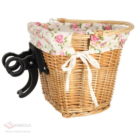 Koszyk rowerowy wiklinowy na rower RALLEX przedni pleciony click w kwiaty