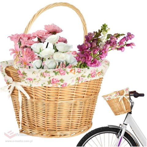 Koszyk rowerowy wiklinowy na rower RALLEX przedni pleciony click w kwiaty