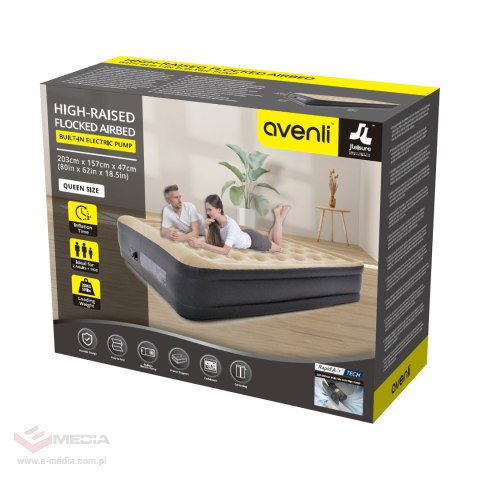 Duży, wysoki, pompowany materac AVENLI z wbudowaną pompką 203x157x47