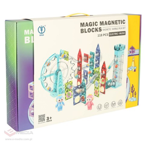 Klocki magnetyczne magnetic sticks marble tor kulkowy z dźwiękiem muzyką grający 118 elementów
