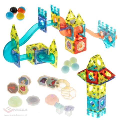 Klocki magnetyczne marble tor kulkowy świecący 75 elementów