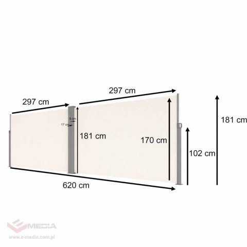 Markiza narożna boczna tarasowa LUARO parawan zwijany 181 x 620 cm beżowy