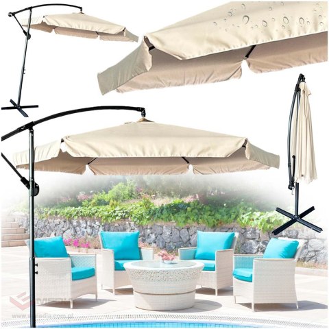 Parasol ogrodowy LUARO duży składany z wysięgnikiem 290cm beżowy