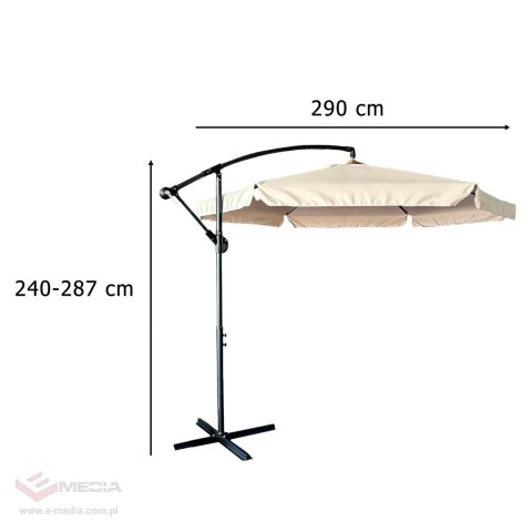 Parasol ogrodowy LUARO duży składany z wysięgnikiem 290cm beżowy