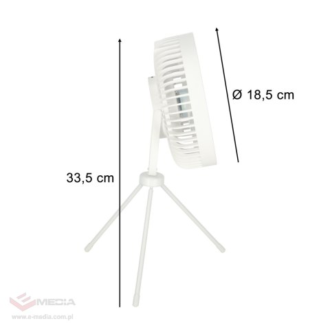 Wentylator biurkowy wiatrak stojący bezprzewodowy USB na pilot z lampką 4 poziomy mocy 18cm biały