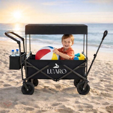 Wózek transportowy LUARO plażowy składany z daszkiem i siatką czarny