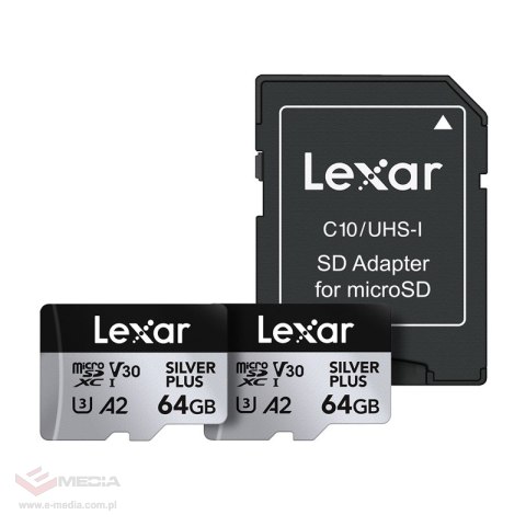 Zestaw 2 kart pamięci Lexar High-Performance Silver Plus microSDXC 2x64GB + adapter