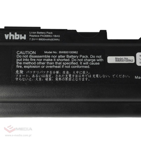 Akumulator do laptopa zamiennik Toshiba PA3689U-1BAS, PA3689U-1BRS, PA3689 - 8800 mAh 7,4 V Li-Ion, czarny