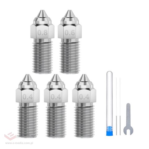 Zestaw dysz stalowych utwardzanych ELEGOO Neptune 4 / 4 Pro (0,4 mm x3, 0,6 mm x1, 0,8 mm x1)