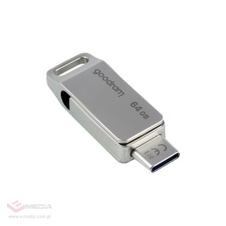 Pendrive Goodram USB + USB C 64GB srebrny