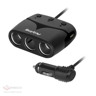 Rozdzielacz gniazda zapalniczki x3 z gniazdem master i USB 3100 mA