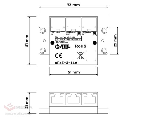 SWITCH POE / EXTENDER XPOE-3-11A 3-PORTOWY ATTE