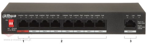 SWITCH POE PFS3009-8ET1GT-96-V2 8-PORTOWY DAHUA