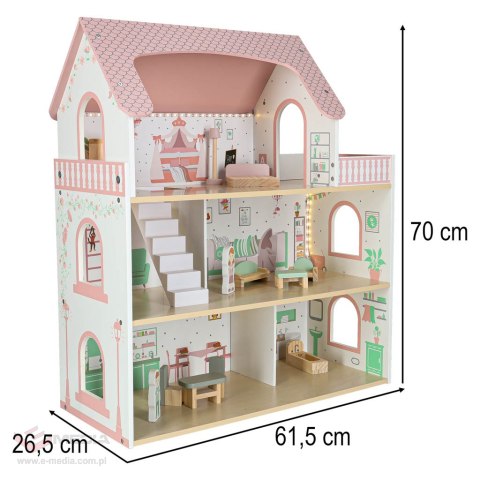 Domek dla lalek drewniany LULILO Peonio 70cm LED róż