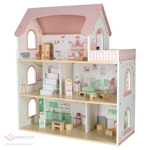 Domek dla lalek drewniany LULILO Peonio 70cm LED róż
