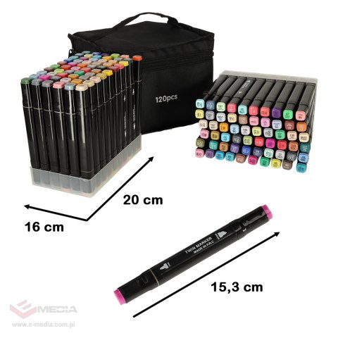 Markery dwustronne mazaki alkoholowe w etui 120 + podstawka