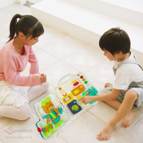 Tablica manipulacyjna sensoryczna montessori walizka pokrętła miś XXL światło dźwięk