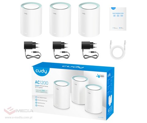 DOMOWY SYSTEM WI-FI MESH M1300(3-PACK) 2.4 GHz, 5 GHz, 300 Mb/s + 867 Mb/s CUDY