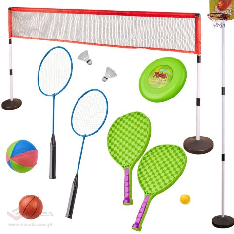 Zestaw sportowy 5w1 badminton koszykówka siatkówka tenis frisbee