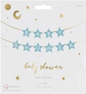 Baner napis na baby shower gwiazdki jasnoniebieskie 290cm x 16,5cm