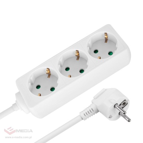 Przedłużacz 3 gniazda 2m typu niemieckiego bez przełącznika (3x1,5mm) Rebel biały