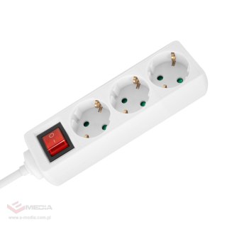 Przedłużacz 3 gniazda 2m typu niemieckiego z przełącznikiem (3x1,5mm) Rebel biały
