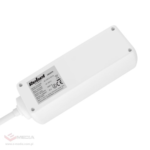 Przedłużacz 3 gniazda 5m typu niemieckiego bez przełącznika (3x1,5mm) Rebel biały