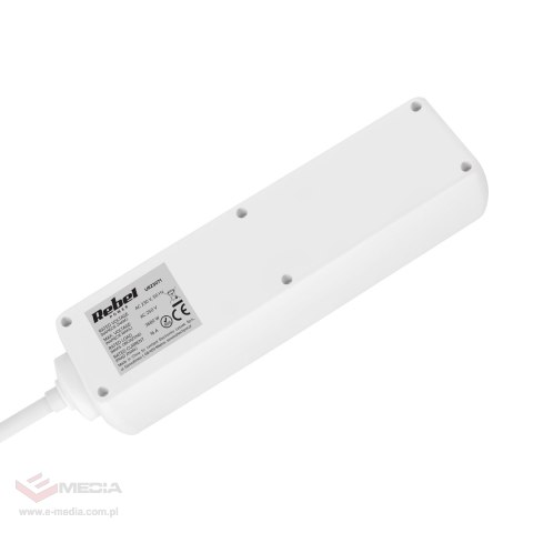 Przedłużacz 4 gniazda 2m typu niemieckiego bez przełącznika (3x1,5mm) Rebel biały