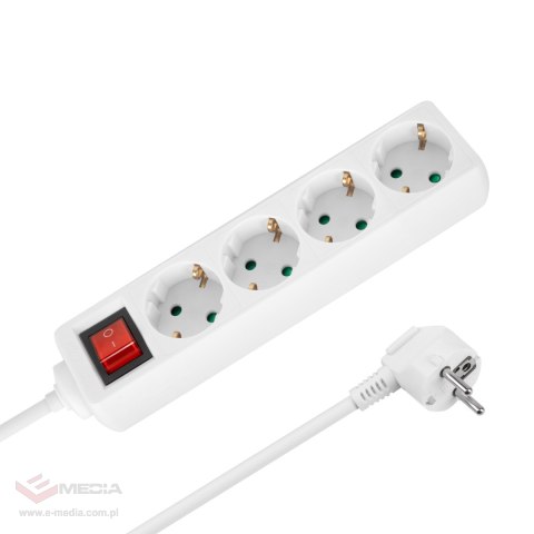 Przedłużacz 4 gniazda 2m typu niemieckiego z przełącznikiem (3x1,5mm) Rebel biały