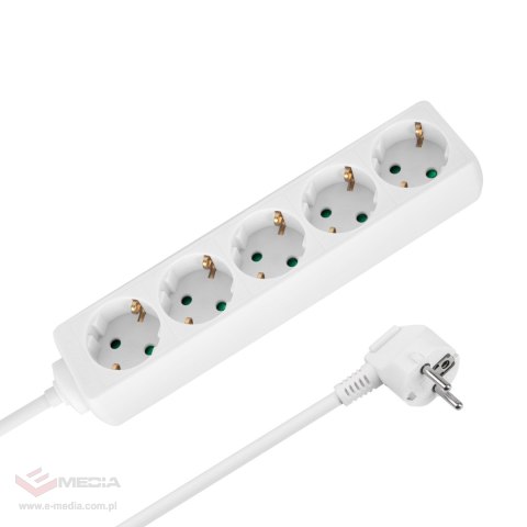 Przedłużacz 5 gniazd 3m typu niemieckiego bez przełącznika (3x1,5mm) Rebel biały