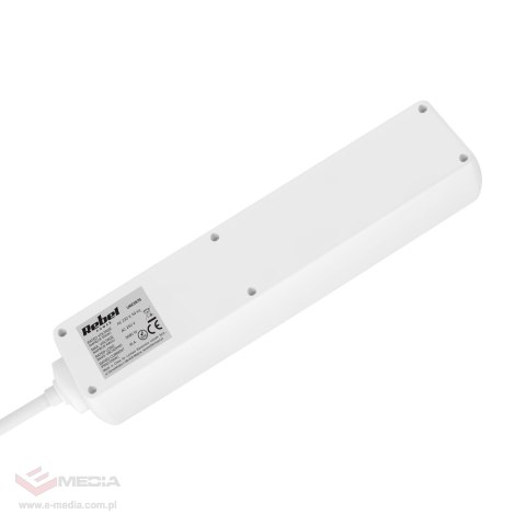 Przedłużacz 5 gniazd 5m typu niemieckiego bez przełącznika (3x1,5mm) Rebel biały