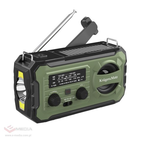 Radio solarne, przenośne radio awaryjne SOS, powerbank 10000mAh, latarka, dynamo, Kruger&Matz