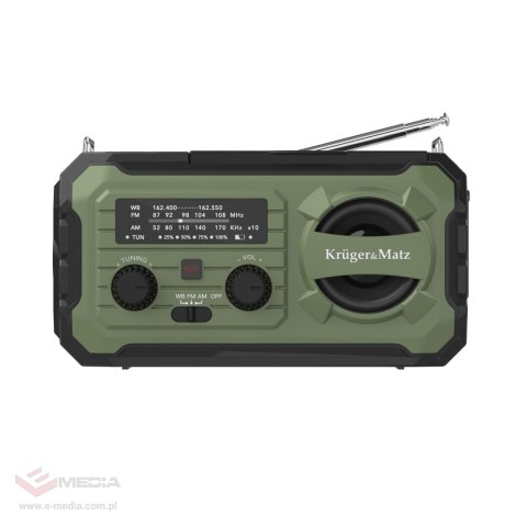 Radio solarne, przenośne radio awaryjne SOS, powerbank 10000mAh, latarka, dynamo, Kruger&Matz