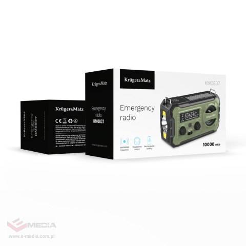 Radio solarne, przenośne radio awaryjne SOS, powerbank 10000mAh, latarka, dynamo, Kruger&Matz