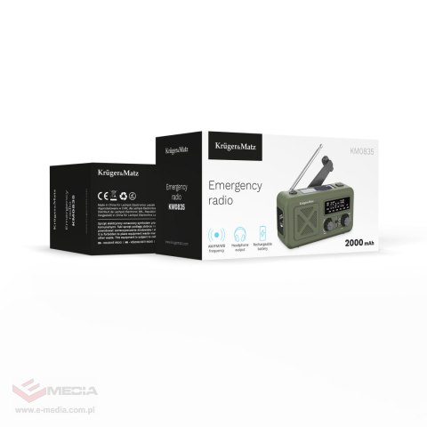 Radio solarne, przenośne radio awaryjne SOS, powerbank 2000mAh, latarka, dynamo, Kruger&Matz