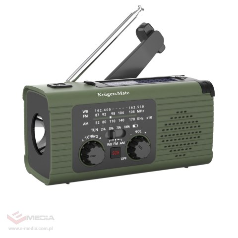 Radio solarne, przenośne radio awaryjne SOS, powerbank 5000mAh, latarka, dynamo, Kruger&Matz