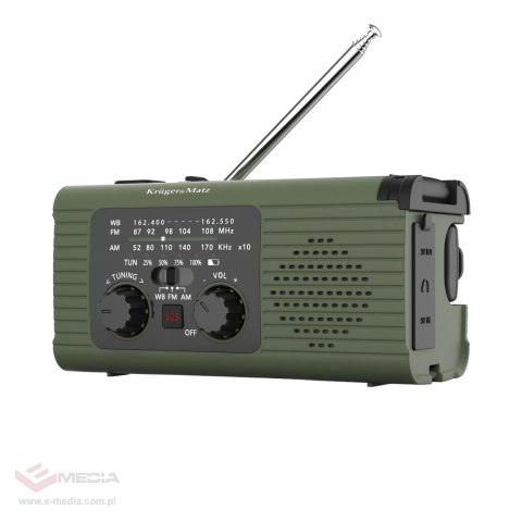 Radio solarne, przenośne radio awaryjne SOS, powerbank 5000mAh, latarka, dynamo, Kruger&Matz