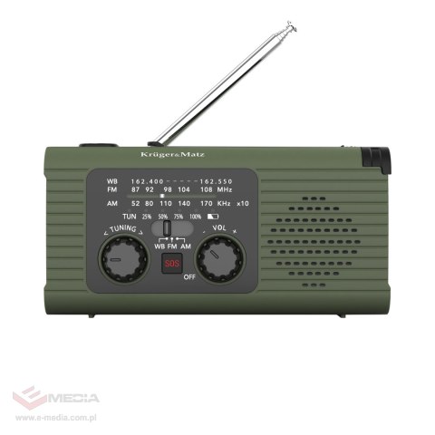 Radio solarne, przenośne radio awaryjne SOS, powerbank 5000mAh, latarka, dynamo, Kruger&Matz
