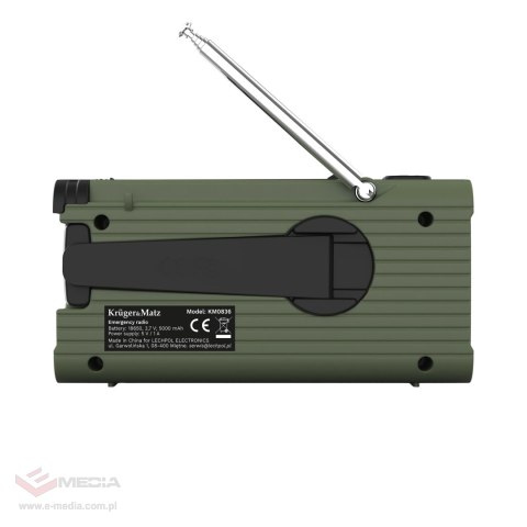 Radio solarne, przenośne radio awaryjne SOS, powerbank 5000mAh, latarka, dynamo, Kruger&Matz