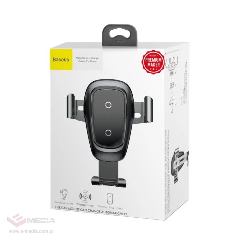 Baseus Metal Gravity Wireless Charger metalowy uchwyt samochodowy na kratkę wentylacyjną bezprzewodowa ładowarka Qi czarny (WXYL