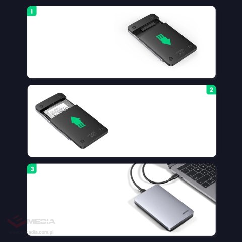 Kieszeń Ugreen CM300 70498 na dysk twardy 2,5'' SATA 3.0 6Gbps - szary + kabel USB-C - USB-A 0.5m