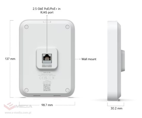 PUNKT DOSTĘPOWY UQ-U7-IW UniFi Wi-Fi 7 2.4 GHz, 5 GHz, 688 Mbps + 4300 Mbps UBIQUITI