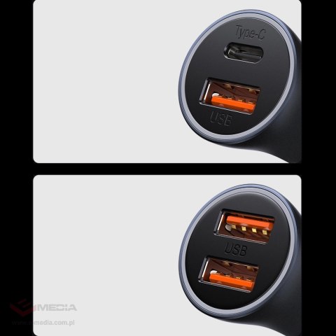 Baseus Golden Contactor Max szybka ładowarka samochodowa USB + USB typu C 60 W Quick Charge niebieski (CGJM000103)