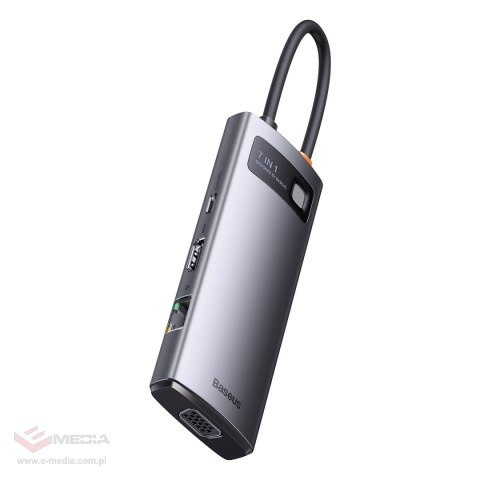Baseus Metal Gleam Series stacja dokująca HUB 7 w 1 USB Typ C - 1 x HDMI / 1 x VGA / 3 x USB 3.2 Gen. 1 / 1 x Power Delivery / 1