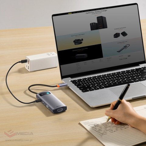 Baseus Metal Gleam Series stacja dokująca HUB 7 w 1 USB Typ C - 1 x HDMI / 1 x VGA / 3 x USB 3.2 Gen. 1 / 1 x Power Delivery / 1