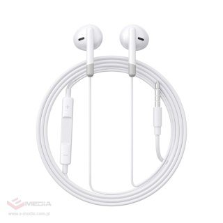 Douszne słuchawki przewodowe mini jack z pilotem sterowania Joyroom JR-EW01 - białe