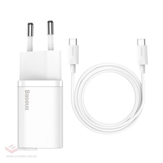 Szybka ładowarka sieciowa Baseus Si USB-C 25W 3A z kablem USB-C / USB-C 1m - biały